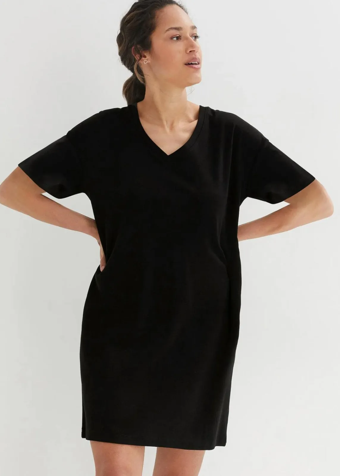 bonprix Bekleidung·Röcke|Bekleidung·Pullover & Strickjacken^Oversize-Kleid mit aus reiner Baumwolle (2er Pack) schwarz