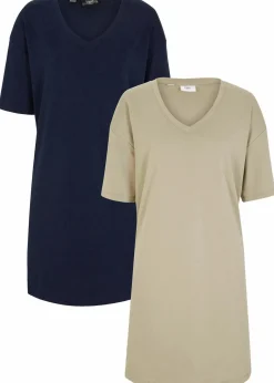 bonprix Kleider|Basics^Oversize-Kleid mit aus reiner Baumwolle (2er Pack) dunkelblau+seegras
