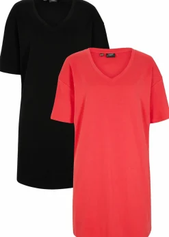 bonprix Kleider|Basics^Oversize-Kleid mit aus reiner Baumwolle (2er Pack) hibiskuspink+schwarz
