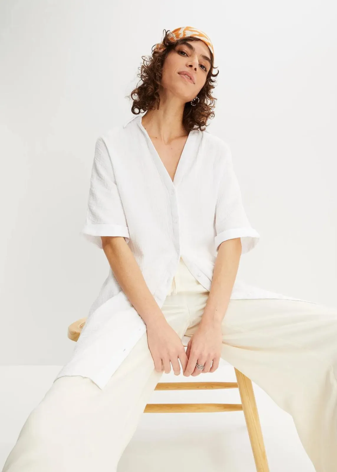 bonprix Bekleidung·Jacken & Mäntel|Blusen & Tuniken^Oversize-Longbluse aus softem Musselin weiß