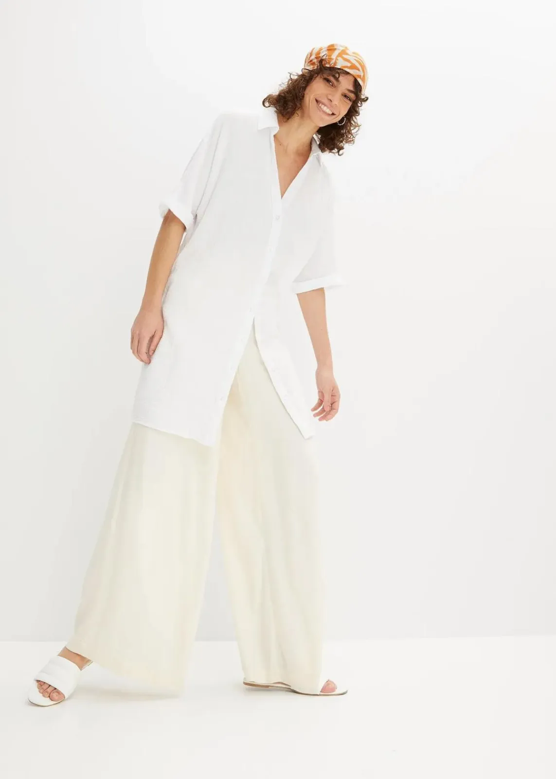 bonprix Bekleidung·Jacken & Mäntel|Blusen & Tuniken^Oversize-Longbluse aus softem Musselin weiß