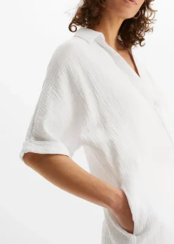 bonprix Bekleidung·Jacken & Mäntel|Blusen & Tuniken^Oversize-Longbluse aus softem Musselin weiß