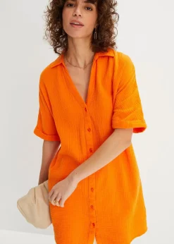 bonprix Blusen & Tuniken|Bekleidung·Jacken & Mäntel^Oversize-Longbluse aus softem Musselin kürbisorange
