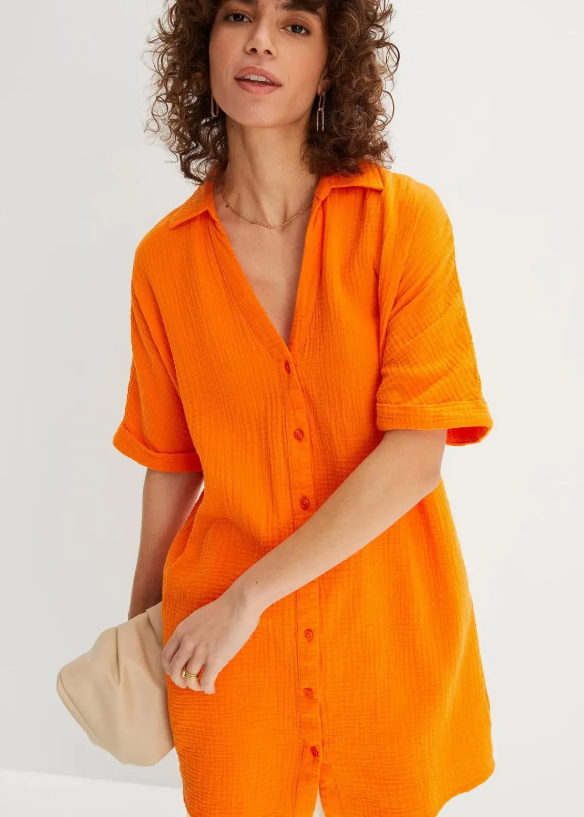 bonprix Blusen & Tuniken|Bekleidung·Jacken & Mäntel^Oversize-Longbluse aus softem Musselin kürbisorange