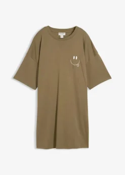 bonprix Nachhaltigere Materialien|Shirts & Tops^Oversize-Longshirt aus reiner Bio-Baumwolle schlammgrün bedruckt