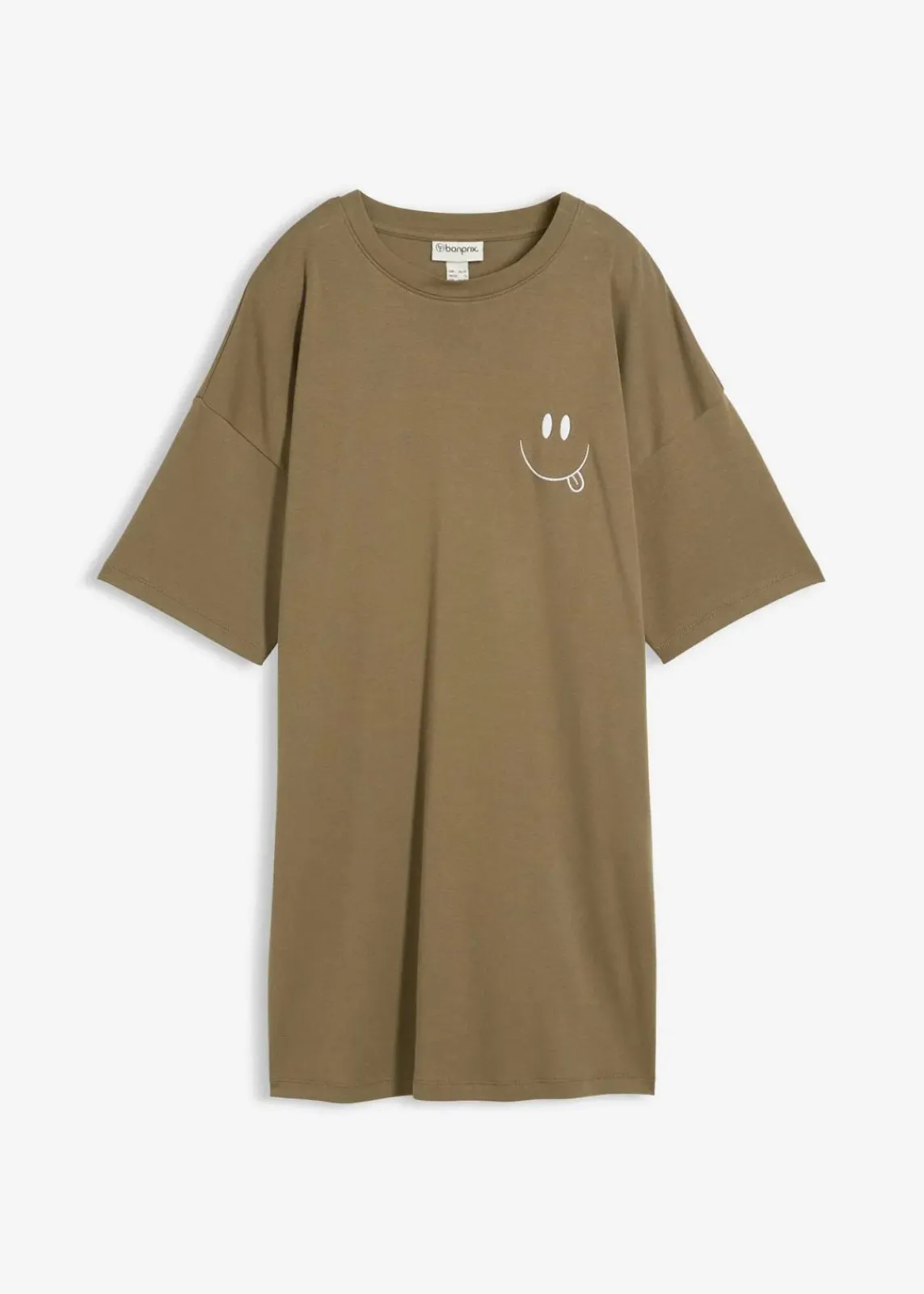 bonprix Nachhaltigere Materialien|Shirts & Tops^Oversize-Longshirt aus reiner Bio-Baumwolle schlammgrün bedruckt