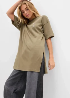 bonprix Nachhaltigere Materialien|Shirts & Tops^Oversize-Longshirt aus reiner Bio-Baumwolle schlammgrün bedruckt