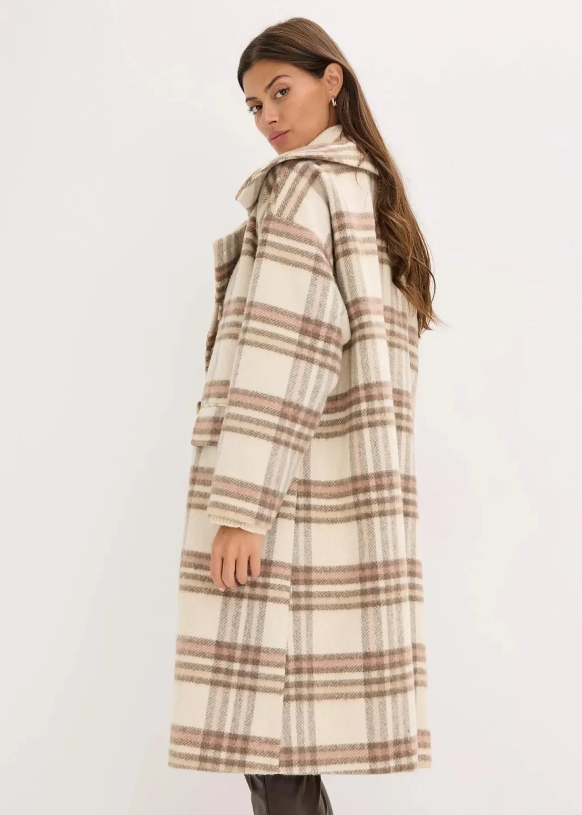 bonprix Jacken & Mäntel^Oversize-Mantel aus weichem Woll-Mix creme kariert