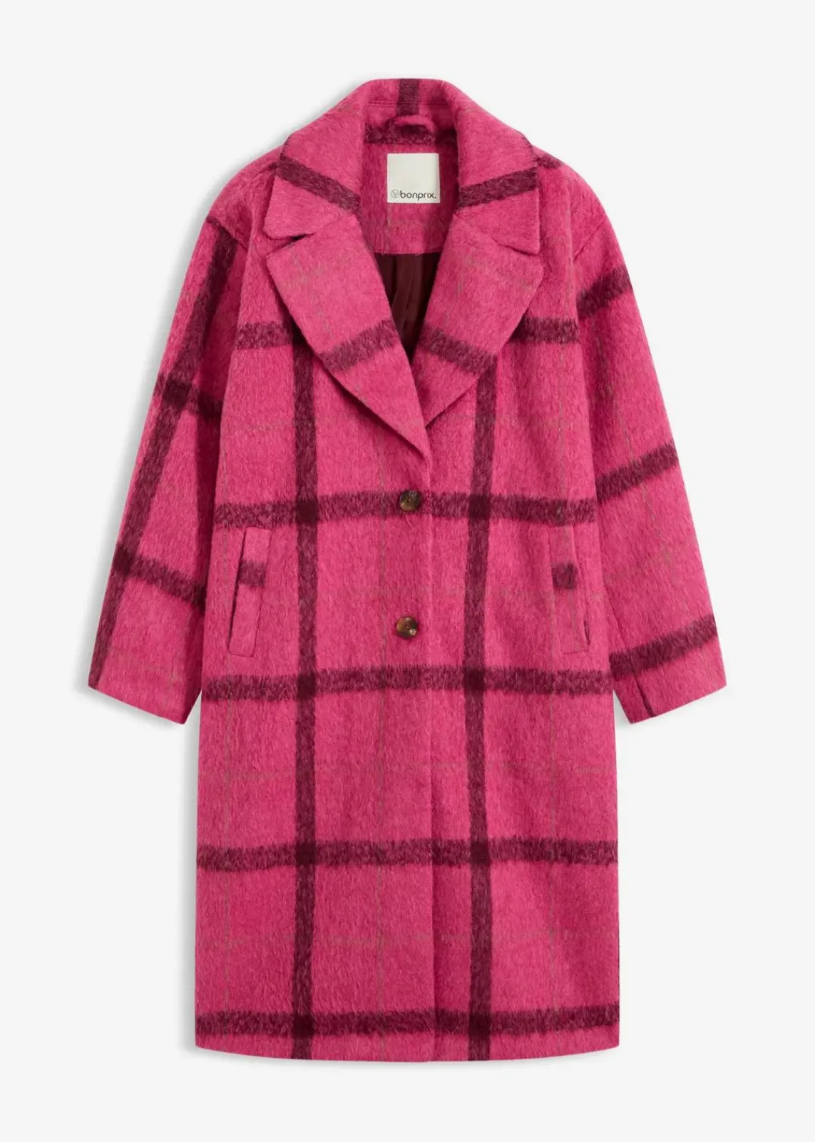 bonprix Bekleidung·Hosen|Jacken & Mäntel^Oversize-Mantel in Wolloptik pink/bordeaux kariert