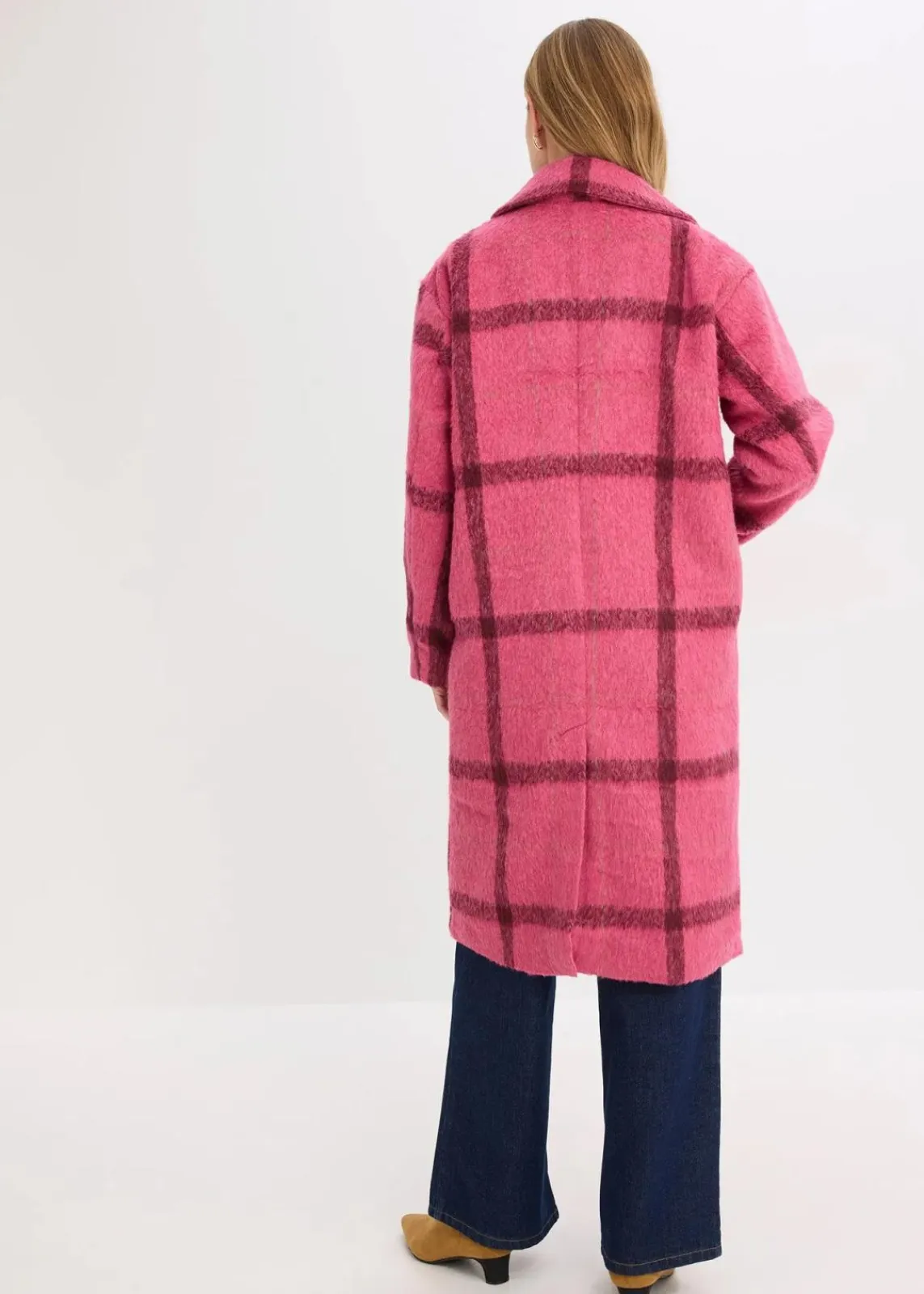 bonprix Bekleidung·Hosen|Jacken & Mäntel^Oversize-Mantel in Wolloptik pink/bordeaux kariert