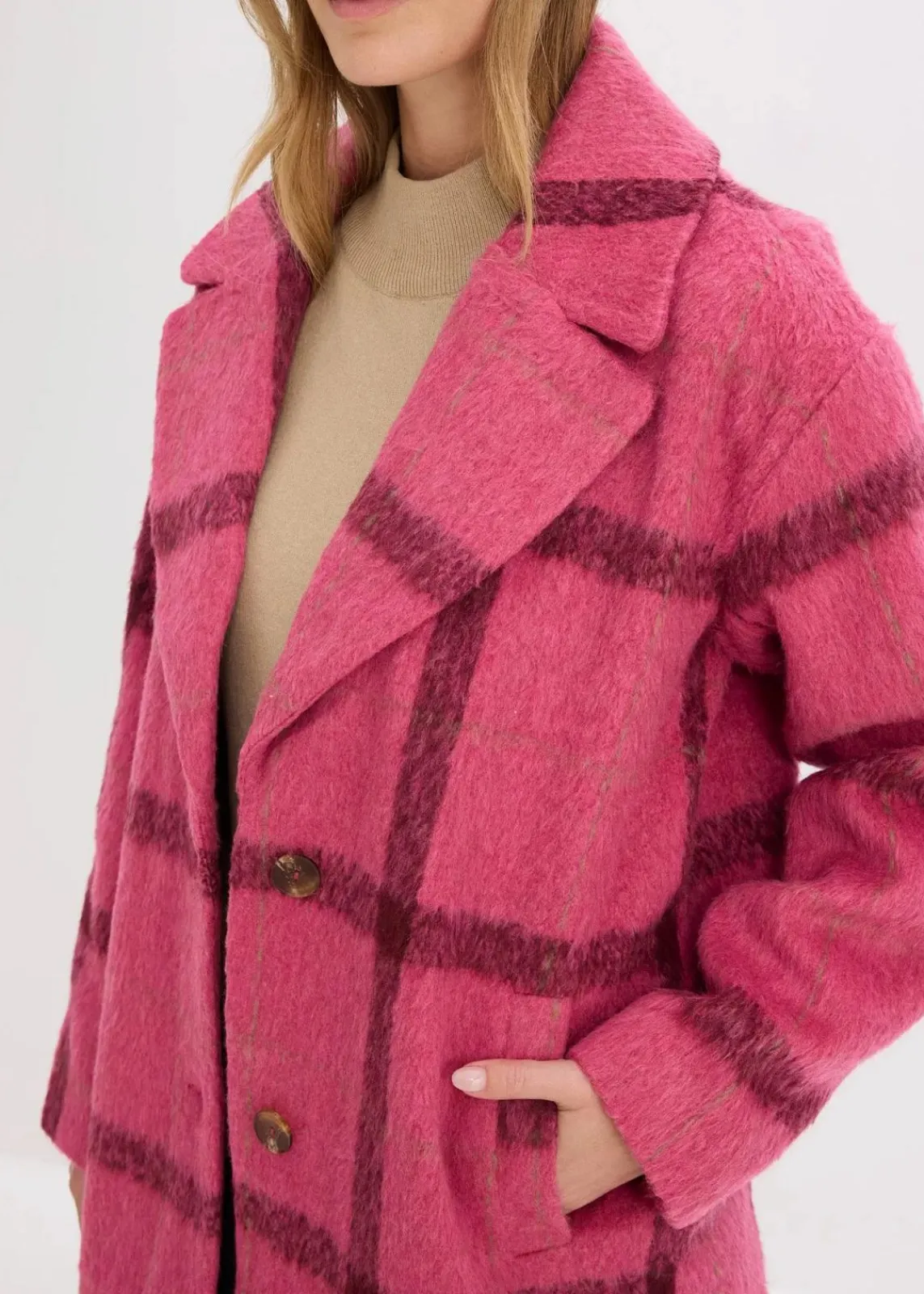bonprix Bekleidung·Hosen|Jacken & Mäntel^Oversize-Mantel in Wolloptik pink/bordeaux kariert