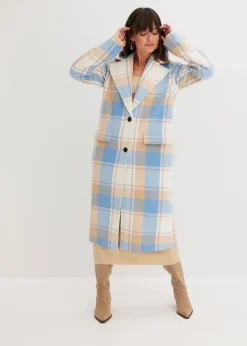 bonprix Bekleidung·Hosen|Jacken & Mäntel^Oversize-Mantel n Wolloptik brilliantblau/wollweiß/latte macchiato/rosenholz kariert