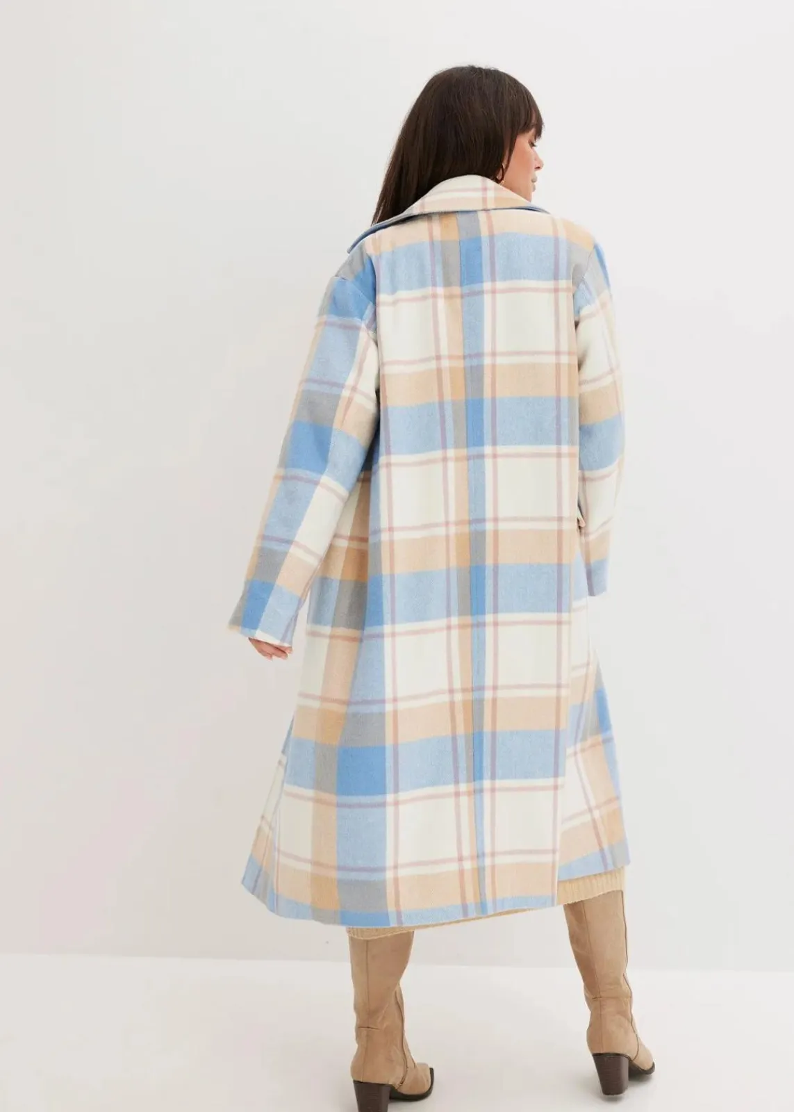 bonprix Bekleidung·Hosen|Jacken & Mäntel^Oversize-Mantel n Wolloptik brilliantblau/wollweiß/latte macchiato/rosenholz kariert