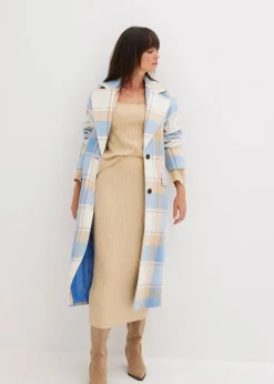bonprix Bekleidung·Hosen|Jacken & Mäntel^Oversize-Mantel n Wolloptik brilliantblau/wollweiß/latte macchiato/rosenholz kariert