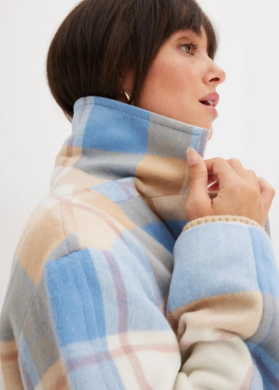 bonprix Bekleidung·Hosen|Jacken & Mäntel^Oversize-Mantel n Wolloptik brilliantblau/wollweiß/latte macchiato/rosenholz kariert