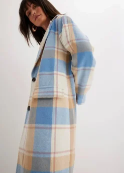 bonprix Bekleidung·Hosen|Jacken & Mäntel^Oversize-Mantel n Wolloptik brilliantblau/wollweiß/latte macchiato/rosenholz kariert