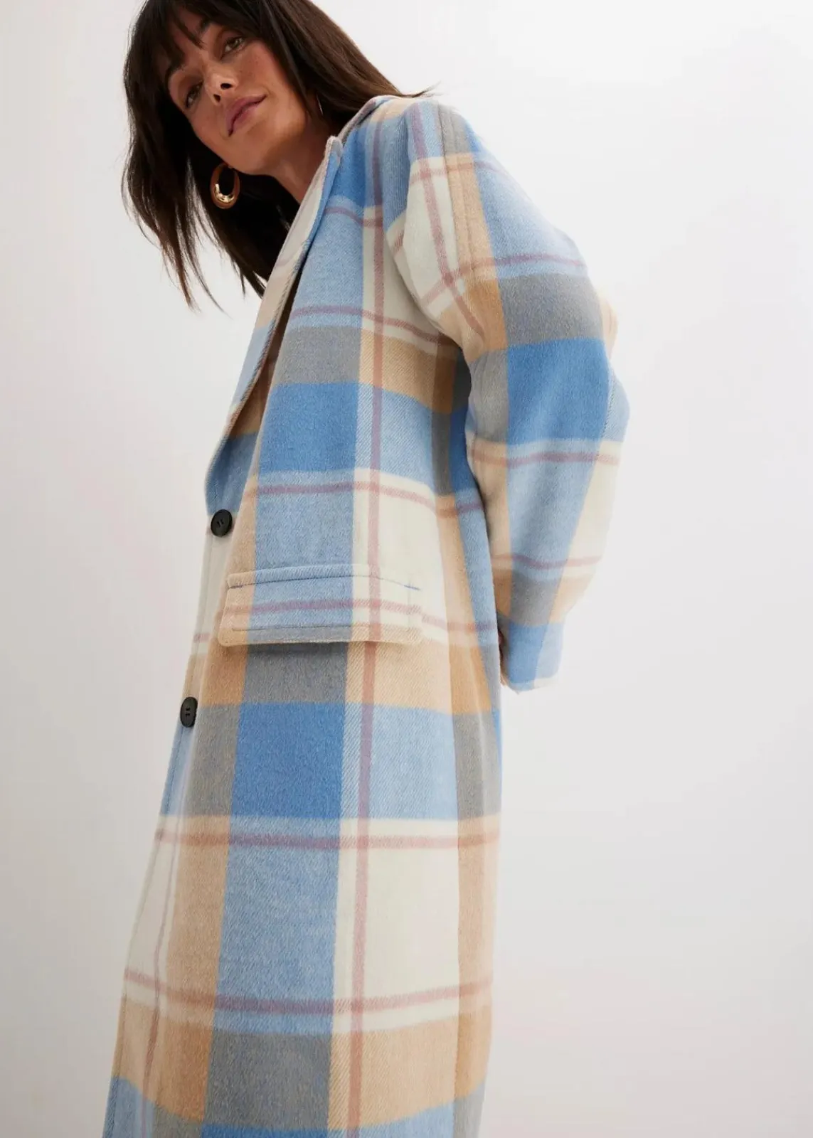 bonprix Bekleidung·Hosen|Jacken & Mäntel^Oversize-Mantel n Wolloptik brilliantblau/wollweiß/latte macchiato/rosenholz kariert