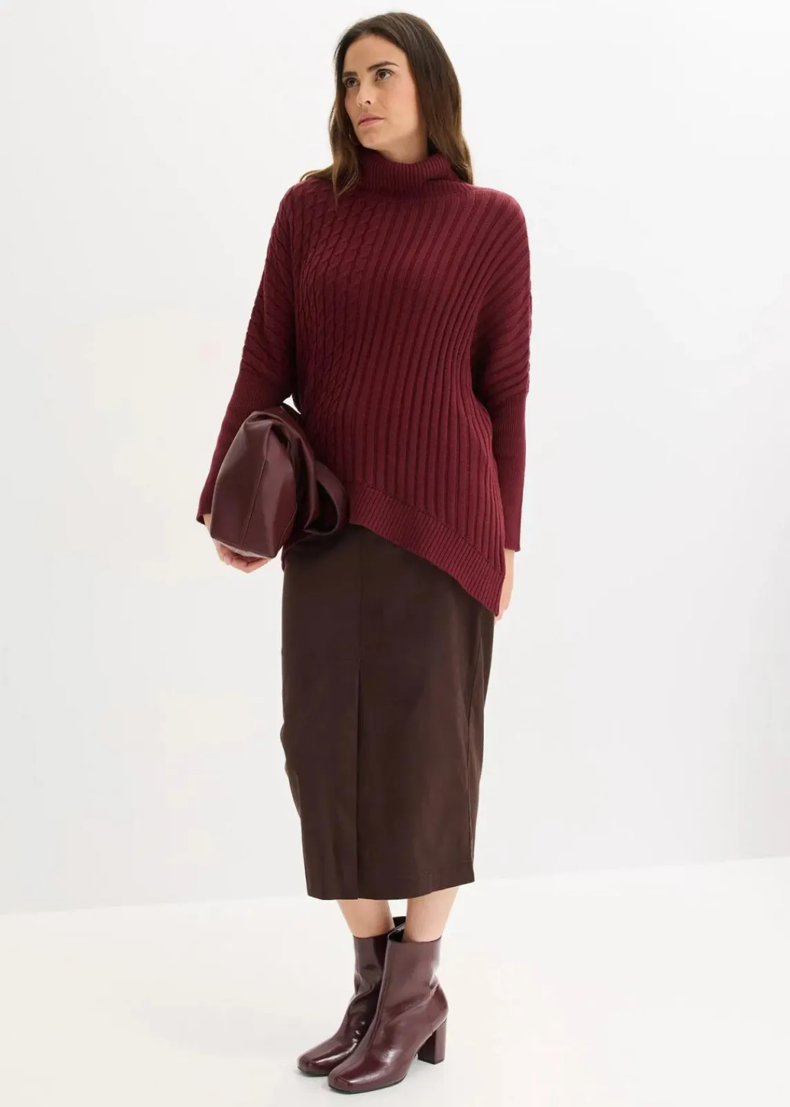 bonprix Bekleidung·Umstandsmode|Strickmode^Oversize-Poncho Pullover ahornrot