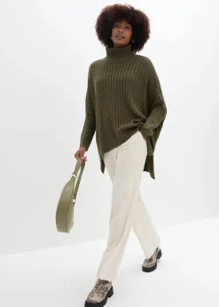 bonprix Pullover & Strickjacken|Bekleidung·Jeans^Oversize-Poncho Pullover dunkeloliv