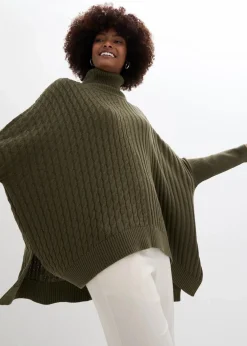 bonprix Pullover & Strickjacken|Bekleidung·Jeans^Oversize-Poncho Pullover dunkeloliv
