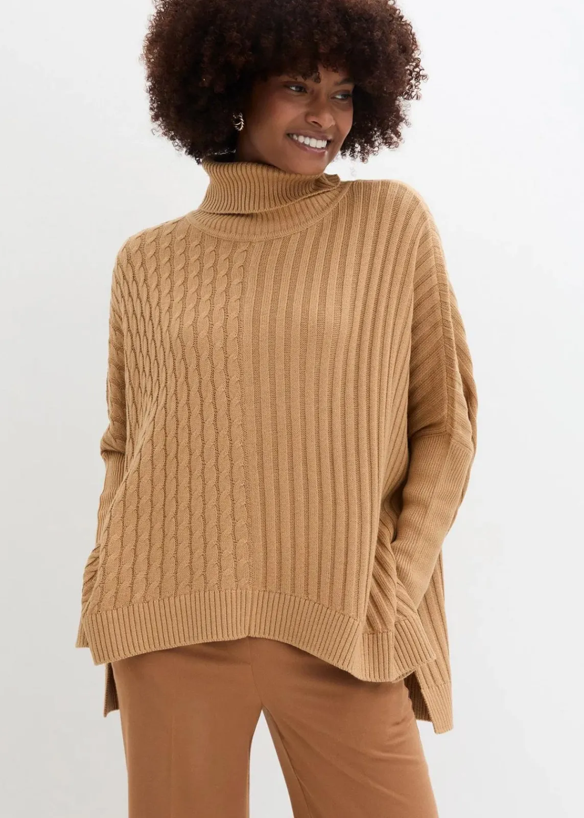 bonprix Pullover & Strickjacken|Bekleidung·Jeans^Oversize-Poncho Pullover cappuccino