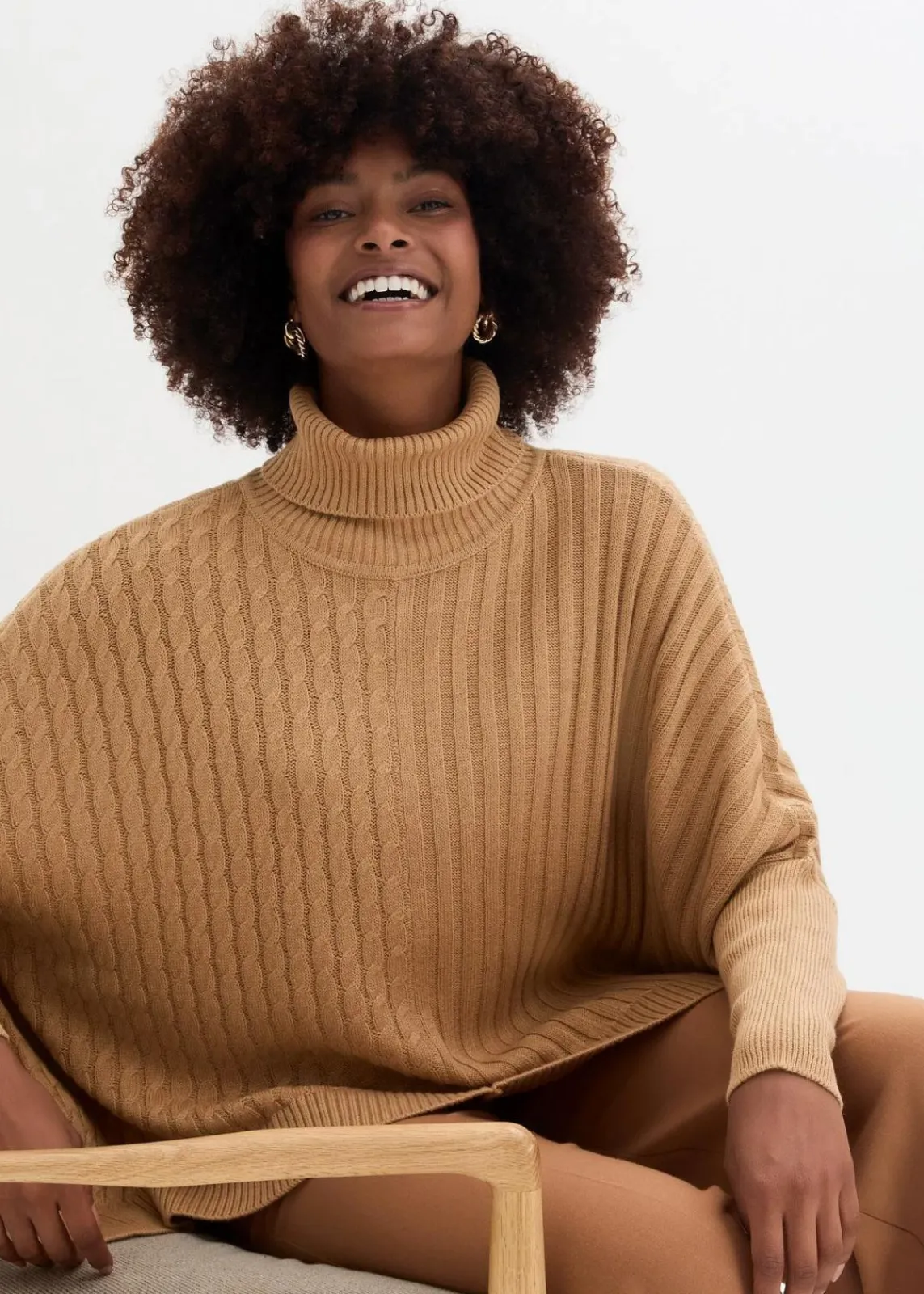 bonprix Pullover & Strickjacken|Bekleidung·Jeans^Oversize-Poncho Pullover cappuccino