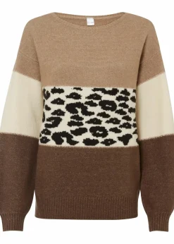 bonprix Pullover & Strickjacken|Bekleidung·Jeans^Oversize-Pullover braun/taupe/creme leo