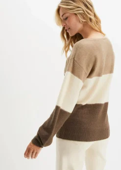 bonprix Pullover & Strickjacken|Bekleidung·Jeans^Oversize-Pullover braun/taupe/creme leo