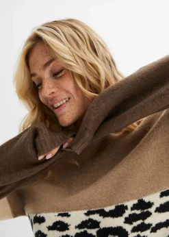 bonprix Pullover & Strickjacken|Bekleidung·Jeans^Oversize-Pullover braun/taupe/creme leo