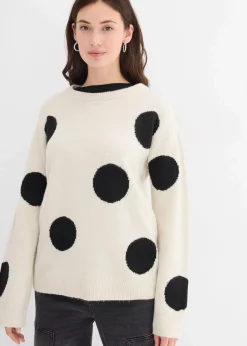bonprix Bekleidung·Umstandsmode|Strickmode^Oversize-Pullover natur mit schwarzen punkten