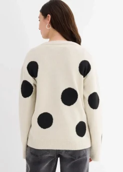 bonprix Bekleidung·Umstandsmode|Strickmode^Oversize-Pullover natur mit schwarzen punkten