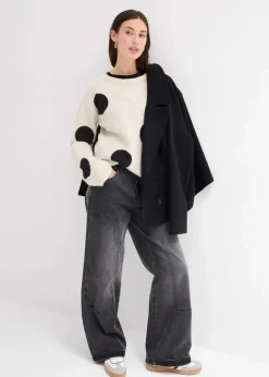 bonprix Bekleidung·Umstandsmode|Strickmode^Oversize-Pullover natur mit schwarzen punkten