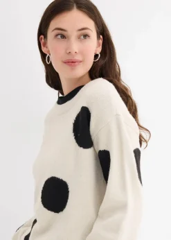 bonprix Bekleidung·Umstandsmode|Strickmode^Oversize-Pullover natur mit schwarzen punkten