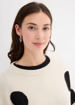 bonprix Bekleidung·Umstandsmode|Strickmode^Oversize-Pullover natur mit schwarzen punkten