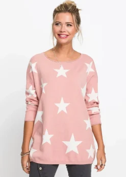 bonprix Bekleidung·Umstandsmode|Bekleidung·Jeans^Oversize-Pullover vintagerosa/weiß bedruckt