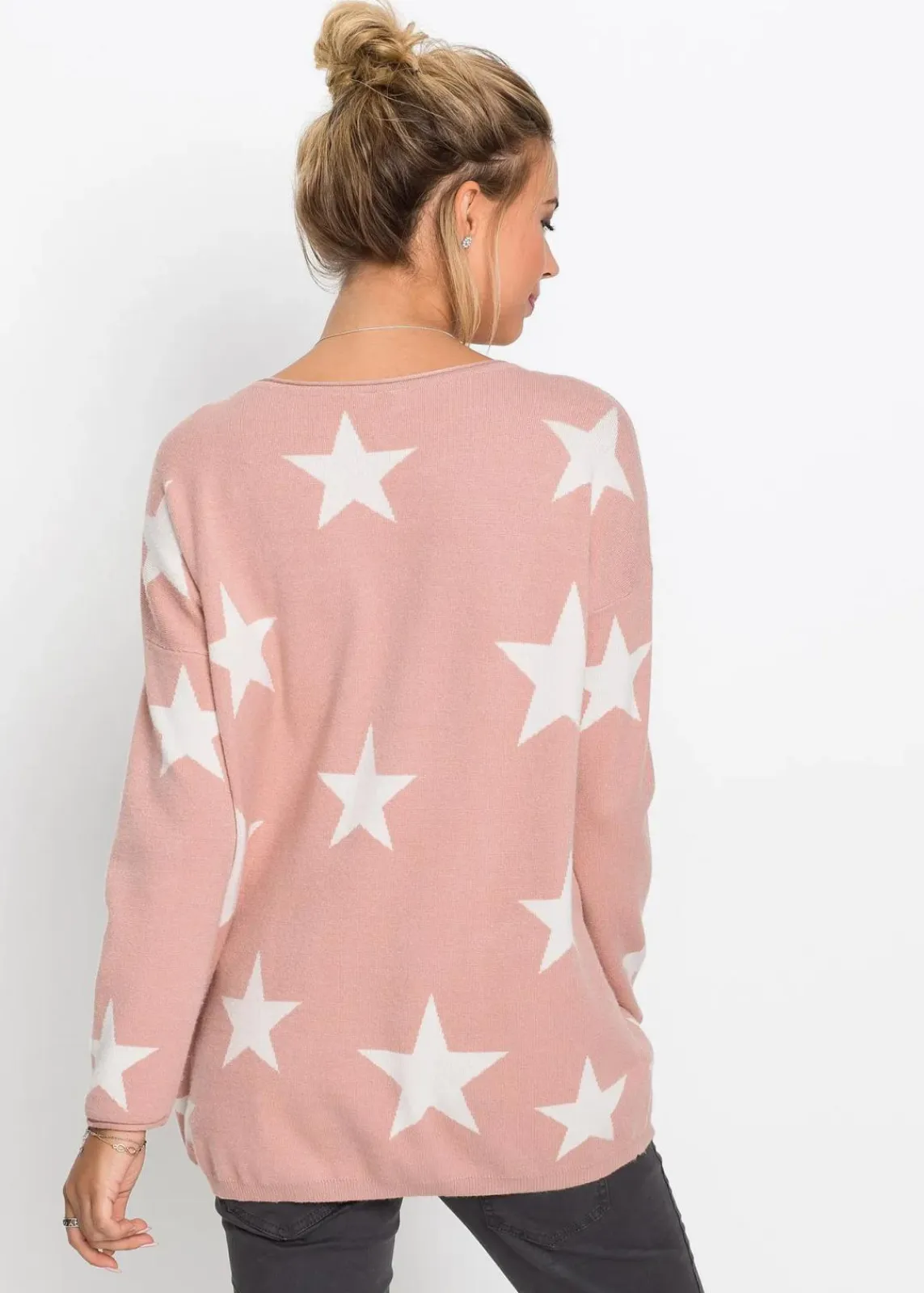 bonprix Bekleidung·Umstandsmode|Bekleidung·Jeans^Oversize-Pullover vintagerosa/weiß bedruckt