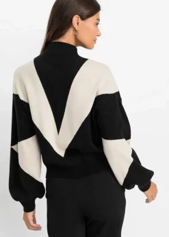 bonprix Bekleidung·Umstandsmode|Pullover & Strickjacken^Oversize-Pullover schwarz/kieselbeige graphisch