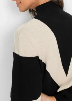 bonprix Bekleidung·Umstandsmode|Pullover & Strickjacken^Oversize-Pullover schwarz/kieselbeige graphisch