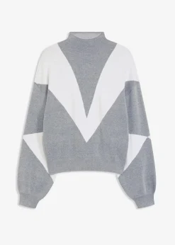 bonprix Bekleidung·Umstandsmode|Pullover & Strickjacken^Oversize-Pullover grau meliert/weiß