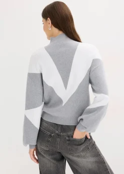 bonprix Bekleidung·Umstandsmode|Pullover & Strickjacken^Oversize-Pullover grau meliert/weiß