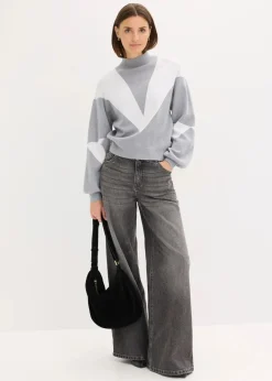 bonprix Bekleidung·Umstandsmode|Pullover & Strickjacken^Oversize-Pullover grau meliert/weiß