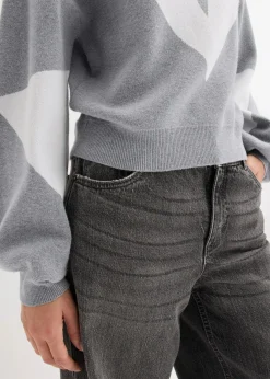 bonprix Bekleidung·Umstandsmode|Pullover & Strickjacken^Oversize-Pullover grau meliert/weiß