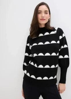 bonprix Bekleidung·Umstandsmode|Bekleidung·Jeans^Oversize-Pullover schwarz/wollweiß