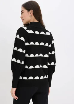 bonprix Bekleidung·Umstandsmode|Bekleidung·Jeans^Oversize-Pullover schwarz/wollweiß