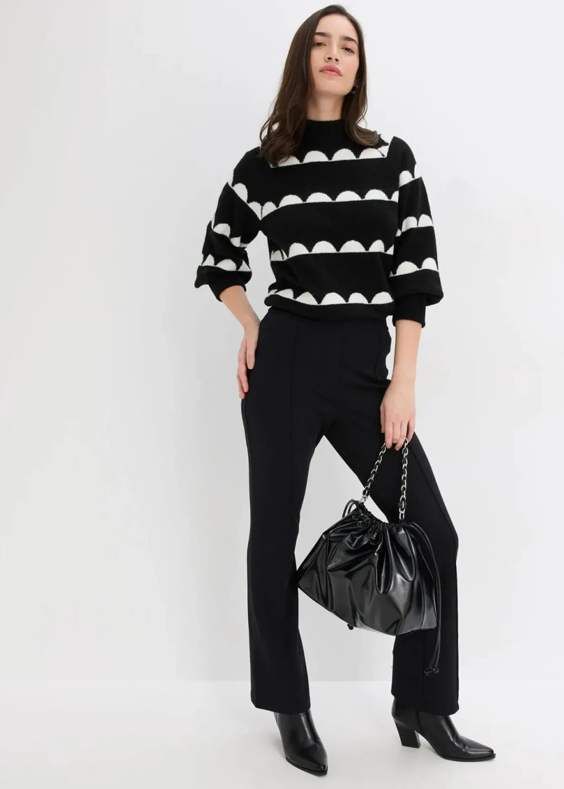 bonprix Bekleidung·Umstandsmode|Bekleidung·Jeans^Oversize-Pullover schwarz/wollweiß