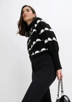 bonprix Bekleidung·Umstandsmode|Bekleidung·Jeans^Oversize-Pullover schwarz/wollweiß