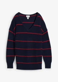 bonprix Bekleidung·Umstandsmode|Bekleidung·Jeans^Oversize-Pullover dunkelblau/erdbeere gestreift