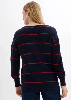 bonprix Bekleidung·Umstandsmode|Bekleidung·Jeans^Oversize-Pullover dunkelblau/erdbeere gestreift