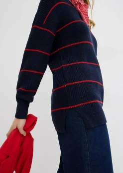 bonprix Bekleidung·Umstandsmode|Bekleidung·Jeans^Oversize-Pullover dunkelblau/erdbeere gestreift