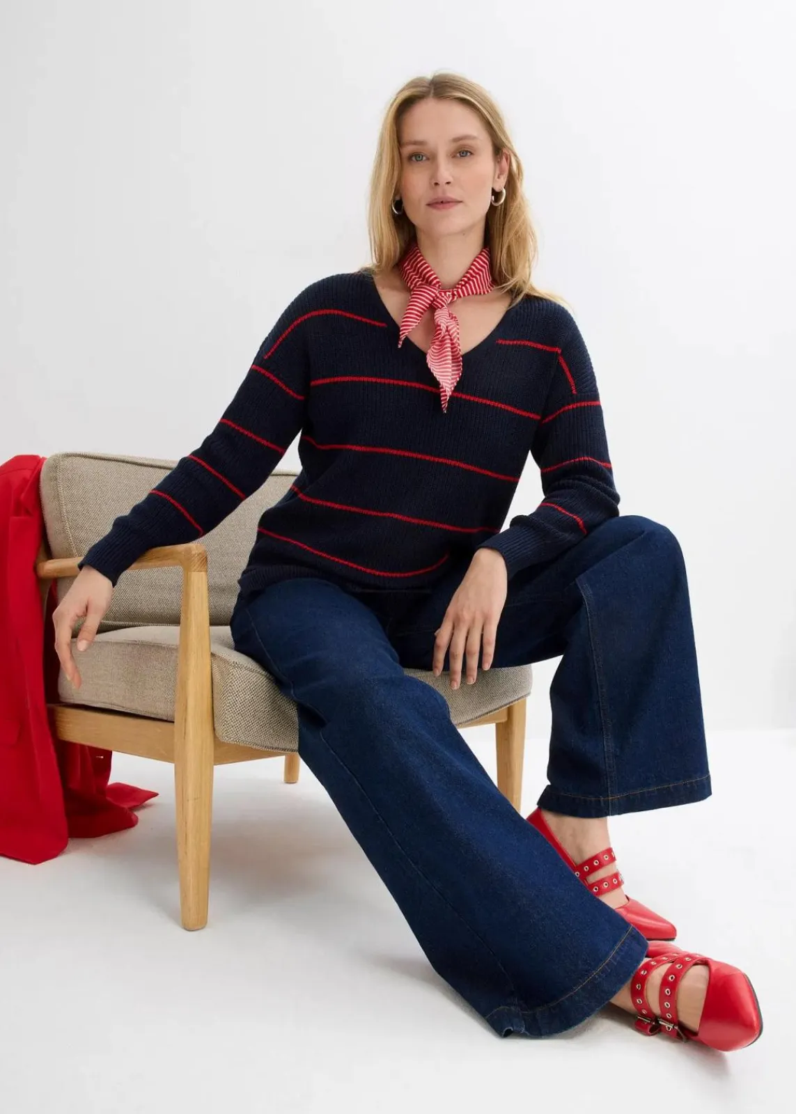 bonprix Bekleidung·Umstandsmode|Bekleidung·Jeans^Oversize-Pullover dunkelblau/erdbeere gestreift